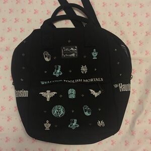 Loungefly Disney Haunted Mansion Black Backpack with Teal and white  Embroidery
